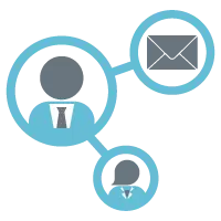 Drie bubbels met 2 personen en een enveloppe